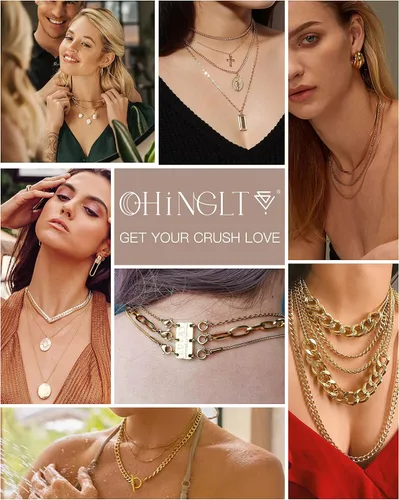 Miniatura 6 de OHINGLT Collar de la suerte separador de cierre para apilable, chapado en oro de 14 quilates y plata, múltiples cierres de collar para mujer Triple