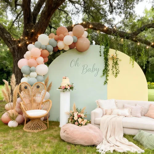 Miniatura 7 de Kit de arco de guirnalda de globos neutros de color verde polvoriento, verde salvia, nude, crema, arena, blanco, marrón claro, pastel, rubor, rosa