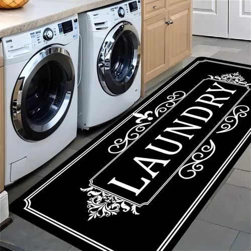 Miniatura 2 de ABREEZE Alfombra negra antideslizante para lavandería, alfombra de goma duradera, alfombra de área negra, alfombra de entrada, alfombra de granja