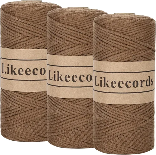 Miniatura 18 de Likeecords Cuerda de algodón 100% hilo de ganchillo de 0.079 pulgadas, cuerda trenzada de macramé, cuerda de macramé, hilo de ganchillo para regalo