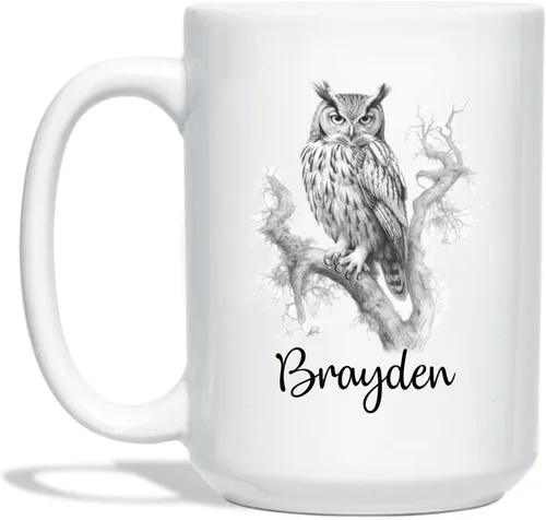Miniatura 26 de Taza de café con nombre personalizado de oso de 11 y 15 onzas, taza de cerámica blanca con dibujo a lápiz de oso personalizado, regalo para niños