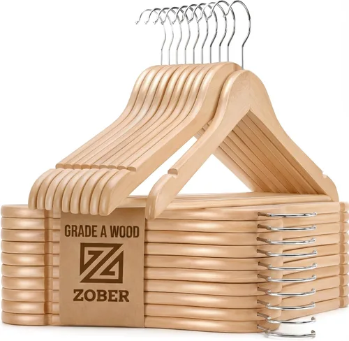 Miniatura 10 de Zober Perchas de madera negras – Paquete de 20 perchas de madera resistentes y antideslizantes para abrigos, chaquetas, trajes y pantalones, perchas