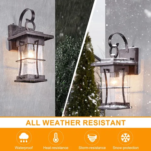 Miniatura 7 de Paquete de 2 Apliques Exteriores de Bronce Frotado con Aceite con Sensor Fotocélula de Anochecer a Amanecer, Linternas de Porche Exteriores