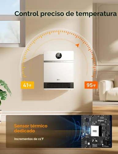 Miniatura 6 de Dreo Calentador de pared inteligente, calentadores eléctricos PTC IP24 para uso en interiores, oscilación de 30°, termostato ajustable, control