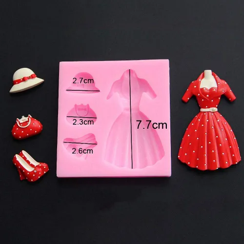 Miniatura 3 de Falda de silicona para mujer, molde de fondant, tacón alto, bolsa de zapatos, sombrero, chocolate, caramelo, princesa, vestido de goma, pasta