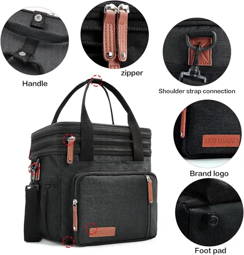 Miniatura 6 de MOV COMPRA Bolsas de almuerzo para hombres y mujeres, lonchera negra para adultos, para el trabajo, ampliable, a prueba de fugas, doble cubierta