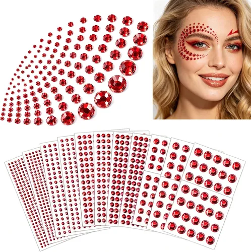 2102 gemas faciales adhesivas para el cabello, joyas autoadhesivas para el cabello, calcomanías brillantes para cabello, uñas, maquillaje, ropa, Rojo