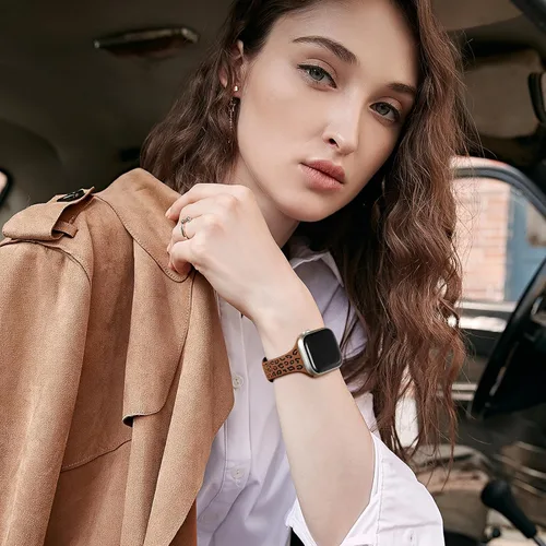 Miniatura 9 de CreateGreat Correas Delgadas con Grabado de Leopardo Compatibles con Apple Watch de 41mm 40mm 38mm 49mm 46mm 45mm 44mm 42mm para Mujeres, Correa