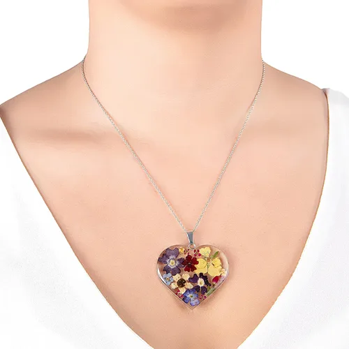 Miniatura 4 de Tienda Collection Sterling Silver Pressed Flower Heart Pendant Necklace