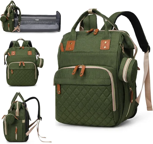 Miniatura 15 de Bolsa de pañales con estación de cambio, mochila impermeable 3 en 1 para pañales de bebé con almohadilla de cambio plegable, mochila de viaje grande