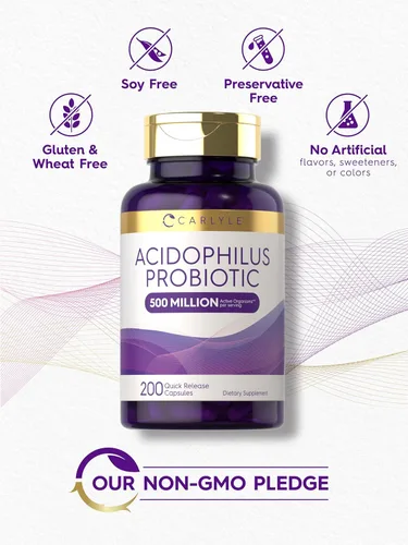 Miniatura 5 de Carlyle Acidophilus Cápsulas probióticas para mujeres y hombres 500 millones de UFC 200 píldoras Suplemento Lactobacillus Sin OMG y sin