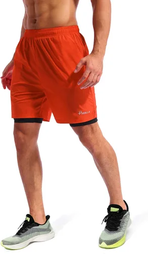 Miniatura 4 de Pudolla Mens 2 in 1 Running Shorts 7" Quick Dry Gym Athletic Workout Shorts for Men with Phone Pockets