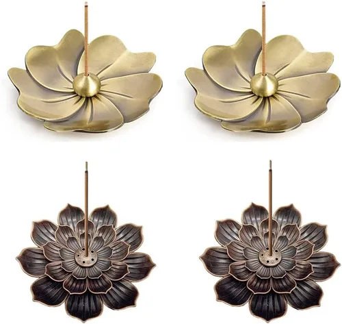 4 soportes para quemador de incienso de latón Lotus, quemador de sándalo, incensario para el hogar, estudios de yoga, budismo, capuchina, incienso