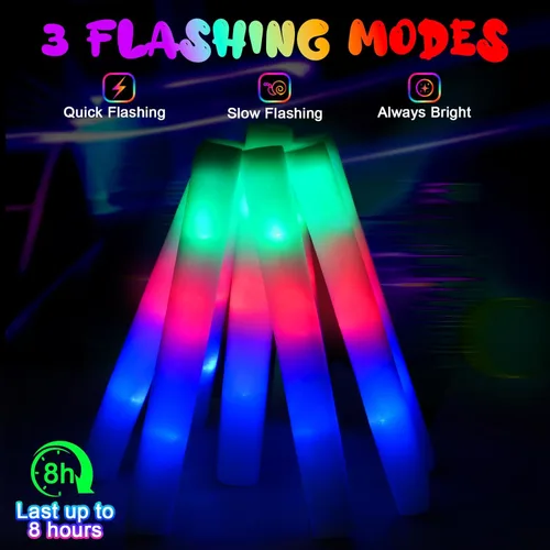 Miniatura 5 de HONLYNE 44 piezas de palos de espuma brillantes con 3 modos de parpadeo colorido, palos de espuma iluminados, palos de luz LED, paquete de fiesta