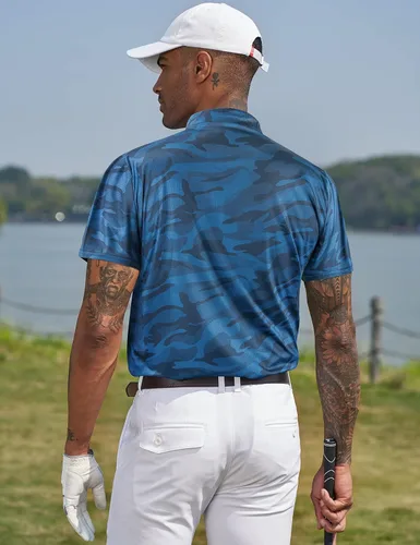 Miniatura 43 de TAPULCO Camisetas tipo polo de secado rápido para hombre, diseño de camuflaje, atléticas, ligeras, transpirables, casuales, para golf
