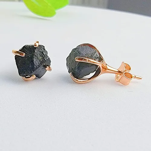 Miniatura 63 de Aretes de piedra preciosa natural en bruto con oro rosa sobre plata de ley 925, 6 a 0.276 in, regalo de piedra de nacimiento de calidad genuina