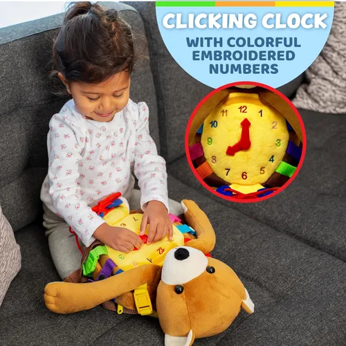 Miniatura 5 de Buckle Toys Billy Bear - Mochila Montessori para niños pequeños con hebillas y actividades de aprendizaje, animal de peluche para habilidades
