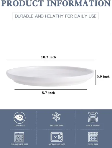 Miniatura 2 de Kanwone Plato de porcelana de 10 pulgadas, blanco, apto para microondas y lavavajillas