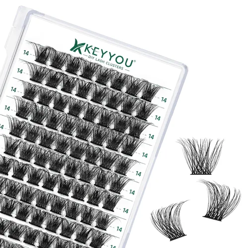Miniatura 49 de KEYYOU Racimos de pestañas, 96 piezas de extensiones de pestañas DIY, rizado D de 16 mm, negro, realista, no irritante, fácil de colocar en casa