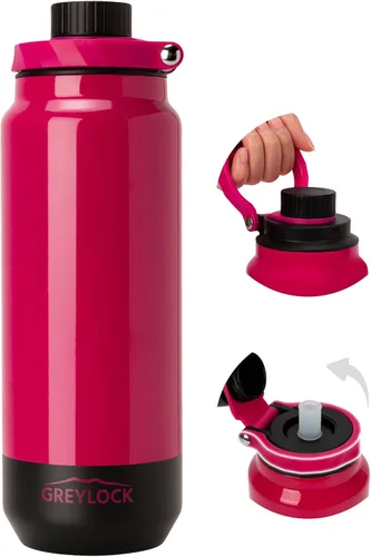 Miniatura 21 de GREYLOCK Botella de agua aislada de 24 onzas con tapa con popote, botella de acero inoxidable reutilizable a prueba de fugas, fría y caliente las 24