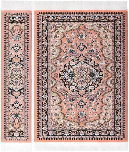 Miniatura 11 de iLAND Accesorios para casa de muñecas en miniatura de alfombra tejida de casa de muñecas de 9.4 x 5.7 pulgadas, 9.2 x 1.8 pulgadas, para muebles
