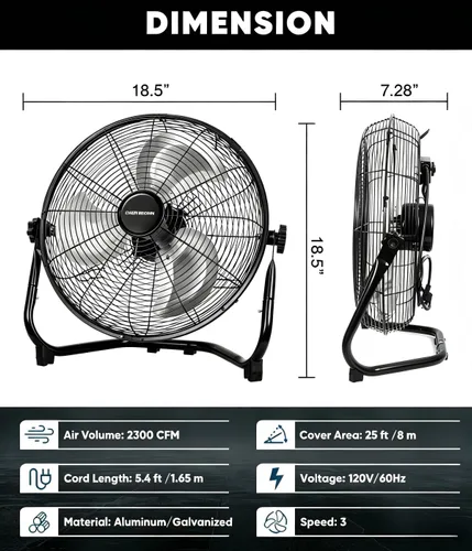 Miniatura 3 de KEN BROWN - Ventilador de piso de alta velocidad de 14 pulgadas, 3 velocidades, 360 °, ajustable, inclinable, potente flujo de aire para el hogar