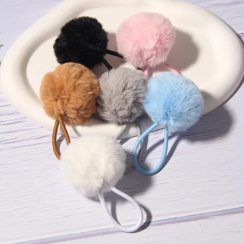 Miniatura 5 de SUSULU Bandas elásticas de pelo sintético de conejo con pompón para mujer, banda de goma con soporte de cola de caballo de 2.0 in, accesorios 6