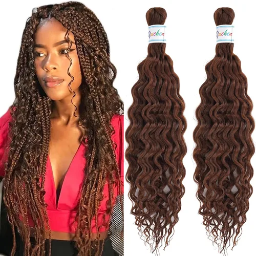 Miniatura 35 de Cabello para trenzar rizado ondulado negro 1B preestirado de onda oceánica profunda de ganchillo bohemio para trenzar de 16 pulgadas, 2 paquetes