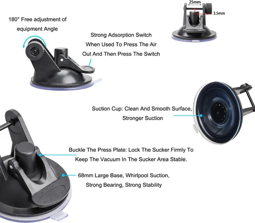 Miniatura 2 de Paquete de 3 soportes de montaje de succión para cámara de tablero sin juntas giratorias, adaptador para navegador GPS de automóvil, soporte base
