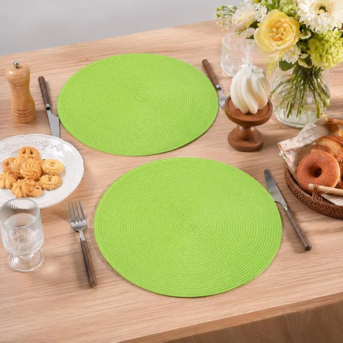Miniatura 72 de Feuille Juego de 4 manteles individuales redondos trenzados para mesa de comedor, tejidos, lavables, antideslizantes, 13.5 pulgadas