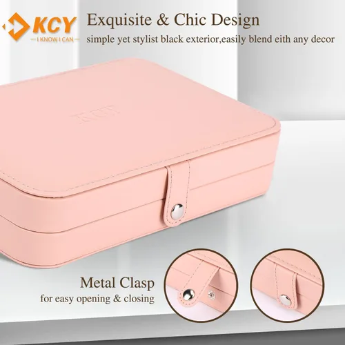 Miniatura 5 de KCY Joyero para mujeres y niñas pequeño estuche organizador de joyas de viaje cajas de almacenamiento de joyas portátiles de piel sintética soporte