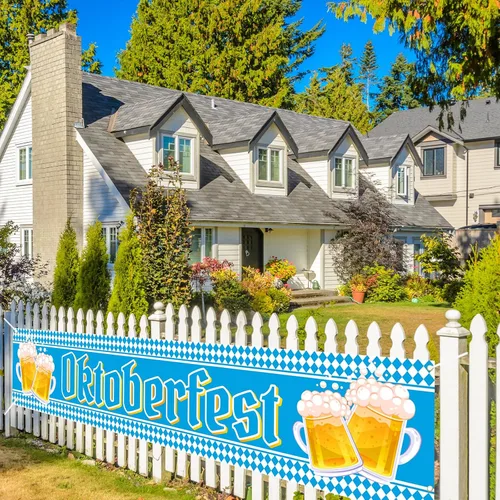Miniatura 4 de Oktoberfest - Bandera de cuadros bávaros para valla, pared, patio y césped, cartel de bienvenida para fiesta temática alemana