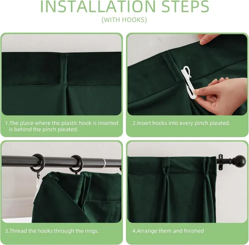 Miniatura 4 de KGORGE Cortinas de terciopelo verde cazador con pliegues pinzados de 84 pulgadas, con aislamiento térmico para oscurecer habitaciones, con anillas