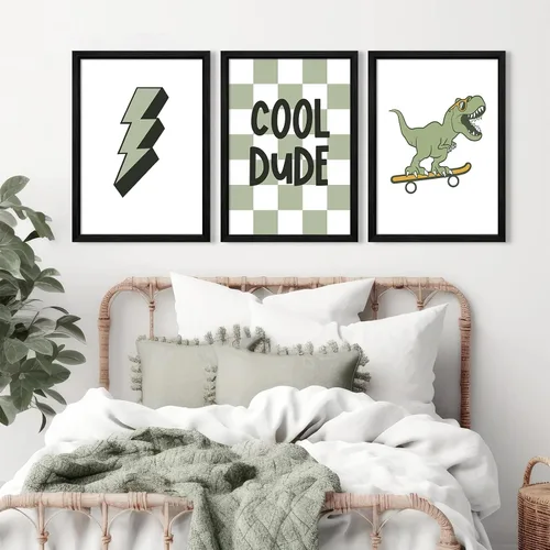 Miniatura 6 de Arte de Pared de Dinosaurios para Guardería Juego de 3 Impresiones para Habitación de Niños Decoración de Pared de Lienzo para Niños Pequeños