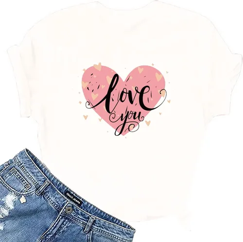 Miniatura 50 de Camisetas de manga corta con estampado de corazón para mujer, camisetas de ajuste regular, linda y divertida, ropa de regalo 2023