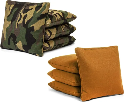 Tailgating Pros Cornhole Bags - Cojines cuadrados con 8 tamaños regulables, 25 colores disponibles Camuflaje verde/dorado