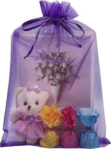 Miniatura 8 de Jexila 50 bolsas de regalo de organza negra transparente de 8 x 12 pulgadas, bolsas de malla grandes con cordón para joyería para bodas, fiestas