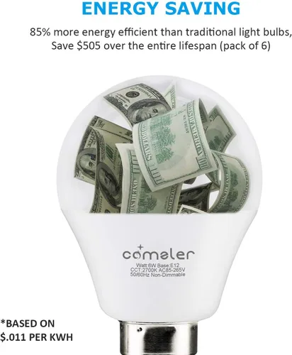 Miniatura 5 de comzler Bombillas LED A15 equivalentes a 60 W, blanco cálido 2700 K, bombilla redonda LED de base pequeña E12 para ventilador de techo, no 2700K