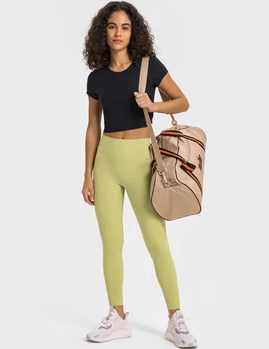 Miniatura 5 de ZHENWEI Camisetas de entrenamiento de manga corta para mujer, camisetas deportivas acanaladas con cuello redondo, camisetas atléticas para gimnasio