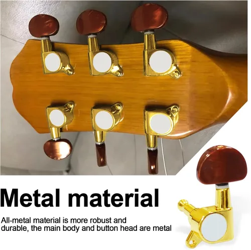 Miniatura 2 de SAPHUE 6 clavijas de afinación de guitarra 3L3R, botón ovalado grande sellado, clavijas de afinación de guitarra, afinadores de cabezales de Marrón
