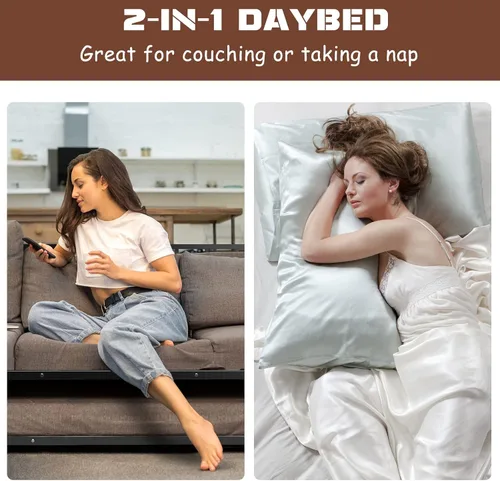 Miniatura 5 de Giantex Sofá cama individual con nido, sofá cama de metal tamaño individual con nido extraíble con 4 ruedas, sofá cama con soporte de listones