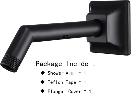 Miniatura 5 de Brazo de ducha de 6 pulgadas, extensión de cabezal de ducha negro mate con escudo a juego, conexión estándar de 1/2 pulgada 6″ Negro Mate