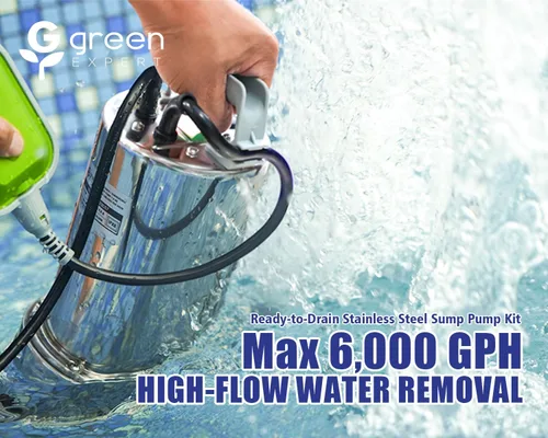 Miniatura 2 de Green Expert - Kit de bomba sumergible de sumidero de 1.5 HP con manguera de descarga plana de 25 pies, bomba de extracción de agua de acero
