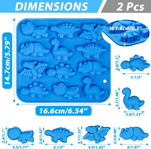 Miniatura 2 de Webake Moldes de silicona para caramelos de dinosaurio de 12 cavidades con forma de T-rex, Stegosaurus, triceratops, ideal para dulces, chocolate