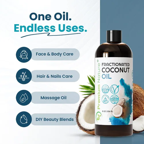 Miniatura 4 de Aceite de coco fraccionado de 8 onzas, 100% puro, ligero, inodoro e incoloro aceite de coco líquido para piel, cabello, masaje, belleza y mezcla