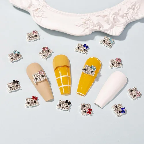 Miniatura 8 de 36 dijes Kawaii para arte de uñas, diseño de gatito brillante 3D, bonitos cristales de diamantes de imitación de metal, decoración de uñas