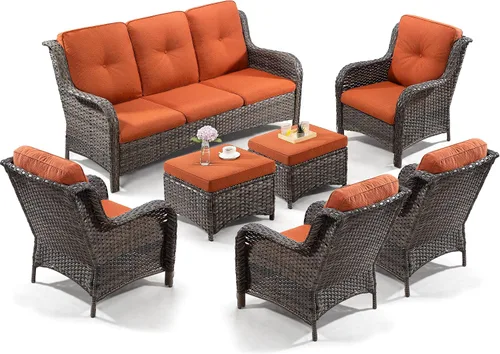 Miniatura 65 de Juego de 2 sillas de patio giratorias de 360 grados para exteriores y mesa auxiliar a juego – 3 sillas deslizantes de mimbre para patio con cojines