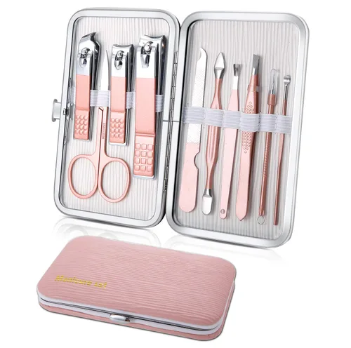 Miniatura 12 de Juego de manicura, mini cortaúñas de viaje, herramientas de cuidado de pedicura, 10 piezas de acero inoxidable (violeta)