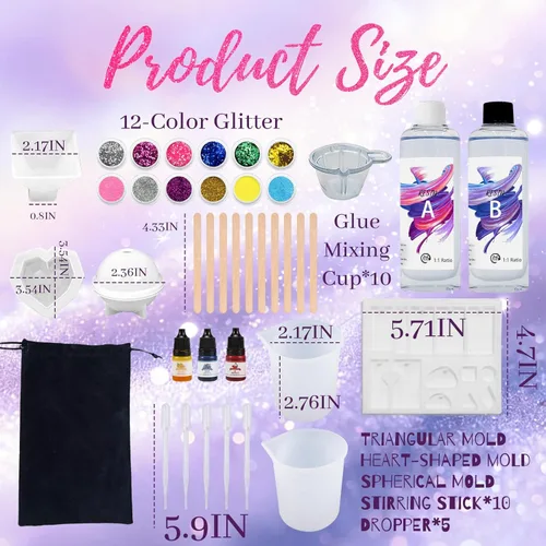 Miniatura 4 de RNYBFPT Kit de resina epoxi para principiantes, resina transparente de 18 onzas con moldes de silicona, fácil mezcla 1:1, kit de arte de resina todo