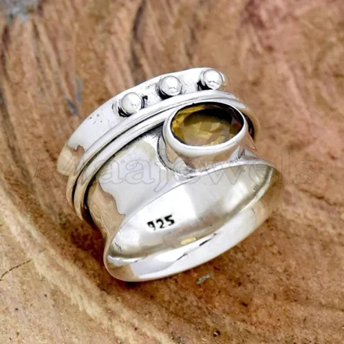 Miniatura 2 de Citrine Spinner Ring, 925 Sterling Silver Ring, Spinner Ring For Women, Handmade Ring, Promise Ring, Fidget Band Ring, Citrine Ring, Minimalist
